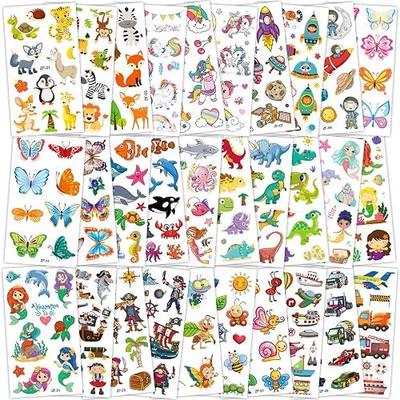 Habett Temporary Tattoos for Kids, 300+ Mixed Styles | Temporary Tattoos Stickers Set for Girls and Boys, Space Dinosaur Animals Butterfly Tattoos for Kids Birthday Party Supplies