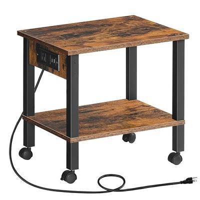 HOOBRO 2-Tier Printer Stand with Charging Station, Under Desk Printer Table, Printer Cart with Storage Shelves, Shelf for Small Spaces, for Home Office, Rustic Brown and Black BF38UPS01