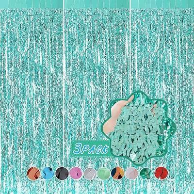 3 Pack Teal Aqua Blue Wave Foil Curtains - 3.3 ft x 6.6 ft Tinsel Metallic Streamers for Photo Booth Birthday Wedding Girl Princess Bachelorette Euphoria Theme Party Decorations