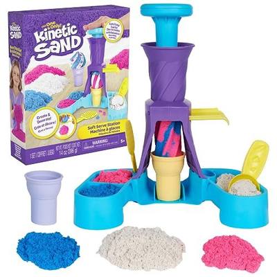Kinetic Sand, Soft Serve Station with 14oz Play Sand (Blue, Pink & White), 2 Ice Cream Cones & 2 Tools, Sensory Toys for Kids Ages 5 and up