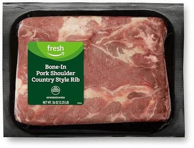 Amazon Fresh Brand, Pork Shoulder Country Style Rib, Bone-In, 2.25 lb, Prop 12 Compliant