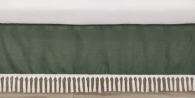 Sweet Jojo Designs Dark Green Boho Boy Girl Gender Neutral Baby Crib Skirt Bed Dust Ruffle Bedskirt Straight Nursery Hunter Sage Modern Bohemian Farmhouse Southwest Shabby Chic Fringe Diamond Tuft