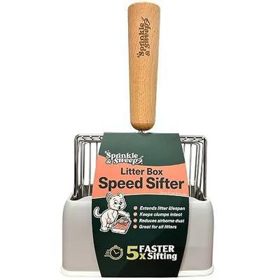 Cat Litter Scoop, Metal Litter Scooper – 5X Faster No-Shake Sifting Design, Stainless Steel Litter Scoop with Holder, Reduces Dust & Waste – Sprinkle & Sweep