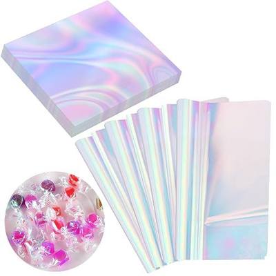 Prudiut Iridescent Cellophane Sheets, 150 Pack, 9 x 9 Inch | Laser film, waterproof, pre-cut sheets for gift wrap, candy bags, flower wrap, crafts and party decorations