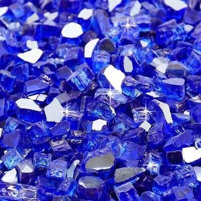 Oubest Fire Pit Glass Rocks for Propane Fire Pit, 1/2 Inch Reflective Gas Fireplace Glass Rock Firepit Tempered Glass Rocks Outside Indoor, 5 lbs Cobalt Blue