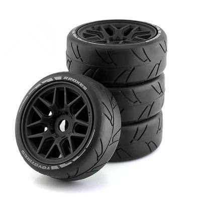 1/8 RC On Road Car Tires and Wheels Rims 17mm Hex 103mm Rubber Rally Tyres for 1:8 Scale RC On-Road Racing Car HPI WR8 HSP Hobao ARRMA Redcat Losi Kyosho VRX RC Rally Drift Car 4PCS (Black)