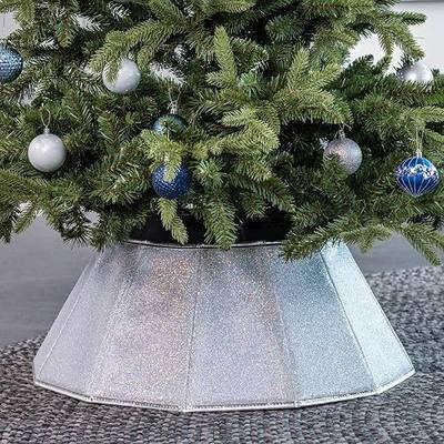 HarcoHome Dazzling Christmas Tree Collar, 26" D Foldable Crystal Christmas Tree Skirt, Handmade Xmas Tree Stand Base Cover for Christmas Tree Decoration (White, Diamond)