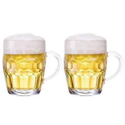 Dimple Stein Beer Mug Set, 20 oz Beer Glasses with Handle, Glass Beer Mugs, Dishwasher and Freezer Safe, Clear and Sturdy, Set of 2