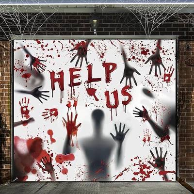 7x8 ft Halloween Garage Door Banner Decorations, Small Door Cover for Single Garage Door, Ghost Killer & Bloody Handprints - Outdoor Halloween Decor and Halloween Party Backdrop Decorations (7x8FT)