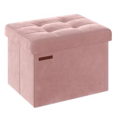 SONGMICS Small Folding Storage Ottoman, Jelly Pink | Foot Rest Stool, 12.2 x 16.1 Inches, 286 lb Capacity, Bedroom, Dorm, ULSF200R01