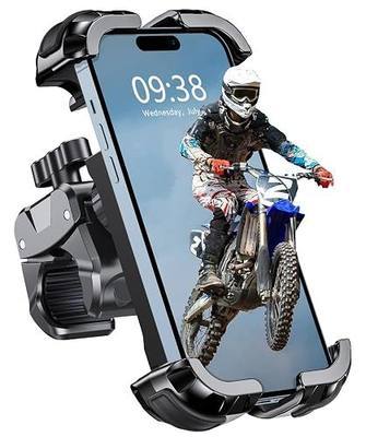 Zewdov 2026 Motorcycle Phone Mount Holder with Quick Install Clamp, Strong Grip & Anti-Drop Bike Phone Holder for Bicycle/ATV/Scooter Handlebar, 1S Security Lock Fits for iPhone/Samsung 4.7-6.8"
