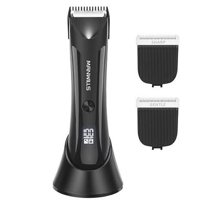 Body Hair Trimmer Men - Ball Trimmer Men, 2 Replaceable Ceramic Blades, Waterproof Pubic Trimmer with Charging Dock, Rechargeable, 7000RPM