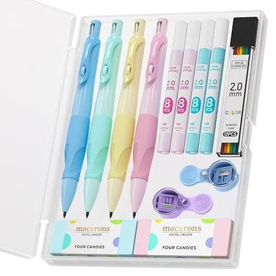 Four Candies 2.0MM Handwriting Pencils for Kids with Comfort Ergonomic Grip, 4PCS Cute Mechanical Pencils with 44PCS Lead Refills, 2PCS Sharpeners/Erasers, Aesthetic School Supplies for Kids Writing
