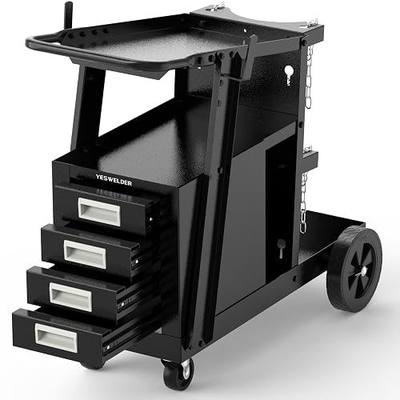 YESWELDER 2-Tier Welding Cart with 4 Drawers, Heavy Duty Large Storage Welding Trolley with 360° Rolling & Safety Chains for MIG TIG Welder and Plasma Cutter