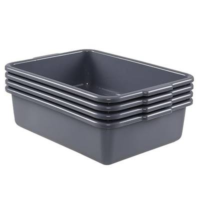 Quickquick 13 L Plastic Commercial Wash Basin, Food Service Bus Tub, 4-Pack | Deep Gray Restaurant Bus Tubs, Plastic Rectangle Utility Bus Box