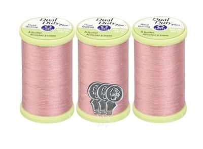 Coats & Clark Hand Quilting Sewing Thread Cotton Covered Polyester 325 Yards S960 3 Pack Bundle with 3 Bella's Crafts Needle Threaders (Almond Pink)