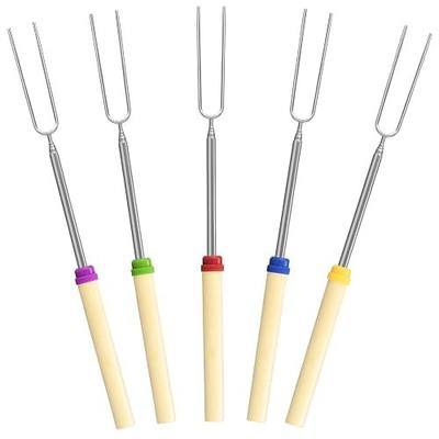5 Pack Marshmallow Roasting Sticks Set, Extendable 32in Long Metal Barbecue Skewers with Wooden Handle, for Marshmallow, Hot Dogs, Camping, BBQ, Grill