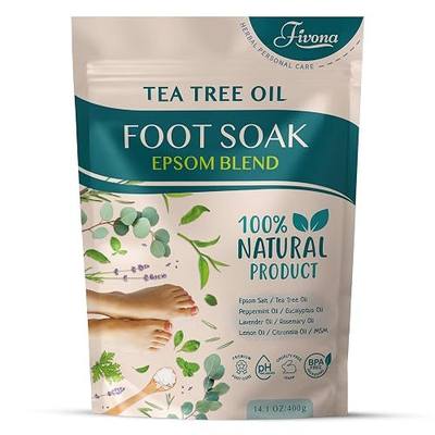 Fivona Tea Tree Foot Soak Blend 14.1 oz - Epsom Salt with Essential Oils for Healthy Toenails, Soothing Relief, Callus Softening - Pedicure Therapy for Soft, Rejuvenated Feet