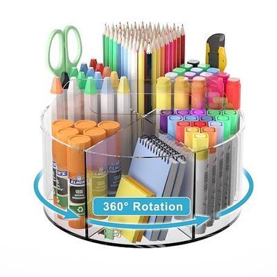Rotating Markers Organizer for Kids, Acrylic Lazy Susan Organizers for Desks, 360 Degree Spinning Pencil Holders Pen Holders, Clear Arts and Crafts Organizer Storage, Art Supply Storage 6 Compartments