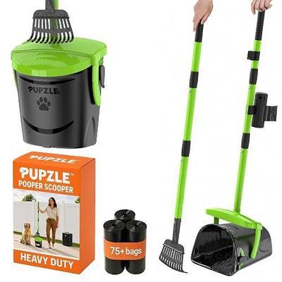 Pupzle Dog Pooper Scooper with Bag Attachment, 40" Long Handle Pooper Scooper for Large Dogs, Dog Poop Scoop for Yard, Large Capacity Swivel Bin and Rake, Lavender Scented Bags (Green)