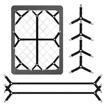 Luyena Bed Sheet Straps,6 PCS Secure and Fitted Sheet Straps for Full Size Bed,Adjustable Sheet Clips Elastic Fasteners Holders for Corners,Enhance Your Sleeping Experience(Black)