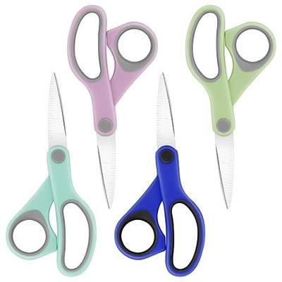 Asdirne Student Scissors for School: 5 Inch 4 Pack Sharp Pointed Tip Teacher Scissors for Kids Middle High School College Classroom Craft, Comfortable Grip, Right Handed