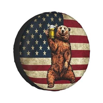 Happy Camper Bear Rv Spare Tire Cover for Trailers RV Wheel Covers American Flag Tire Cover Protectors for Travel Trailer Rv SUV Truck Travel Trailer 15 inch