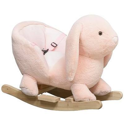 Qaba Baby Rocking Horse with Simulated Sound for Toddler 18-36 Months Pink | Plush Rabbit Animal Rocker, Wooden Base, Seat Belt, Stuffed Rocking Chair