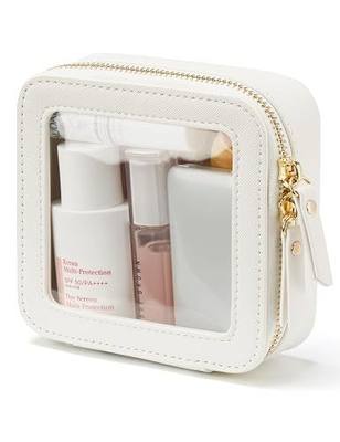 Small Cosmetic Bag for Purse Mini Makeup Bag for School Cute Clear Make Up Pouch for Travel Tiny Leather White Make Up Organizer Case for Backpack Toiletry Bag Waterproof Square Pouch with Zipper