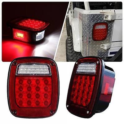 Tail Lights Assembly Replacement for 1979-2006 Wrangler TJ YJ CJ5 CJ7 Red Square Rear Combination Tail Lamps with Passenger and Driver Side Marker Stop Turn Signal Brake Lights DOT Certified, 2Pcs