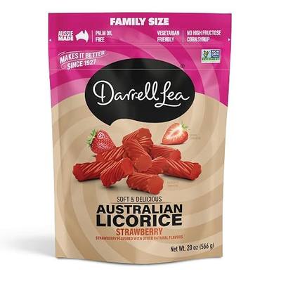 Darrell Lea Family Size Soft Australian Licorice, Non-GMO, No Palm Oil, Vegetarian Friendly, No High Fructose Corn Syrup, Soft & Chewy Licorice Candy, Made in Australia (Strawberry, 20 Ounce)