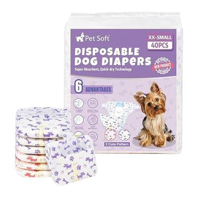 Pet Soft Female Dog Diapers - Disposable Doggie Diapers with Wetness Indicator, Puppy & Cat Diaper Super Absorbent, Fit for Female Dog in Heat or Incontinence, 40pcs (XXS, Mixed)