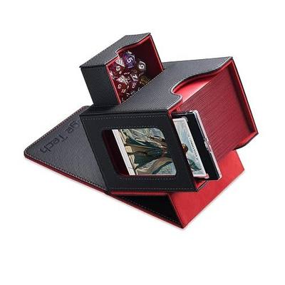 Mage Tech Card Deck Box for MTG Commander - Patented Design, Commander Display, Fits 100 Double-Sleeved Cards, 35pt Card Brick & Dice Tray - Black/Red
