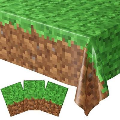 Blue Orchards Pixel Miner Table Cover (Pack of 3) - 54"x108" XL - Gamer Party Supplies, Mining Craft Party Decorations