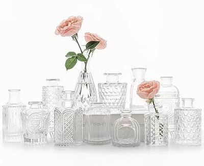 SUPMIND 12pcs Glass Bud Vase Set, Clear Small Flower Vases for Centerpieces | Vintage Mini Vase for Wedding, Home Decor, Table Decoration, Baby Shower, Party Decor