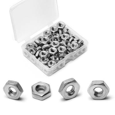 100pcs #8-32 Hex Nuts 8-32 Replacement Nut for DIY Home Mechanism | 11/32" Width, 1/8" Height, 304 Stainless Steel, Hex Drive, UNC Small Nuts Fasteners with Plastic Case