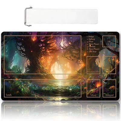 Premium Stitched MTG Playmat with Zones and Non-Slip Rubber Backing - TCG Play Mat for MTG and Other Card Games - Colorful Design with Vintage Look and Feel (DKT (60),Zones 1)