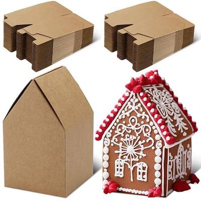 Cholemy 50 Pack Christmas Gingerbread House Box Kit DIY Crafts Cookie House Shaped Cardboard Boxes DIY Build Gingerbread Houses Crafts Supplies for Xmas Holiday Party Supplies(Brown)