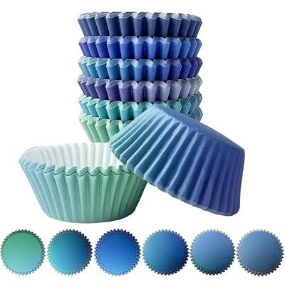 qiqee 300PCS Standard Gradient Cupcake Liners Cupcake Cups 6 Designs Blue Gradient Cupcake Papers Baking Cups Cupcake Wrappers (Medium Size)