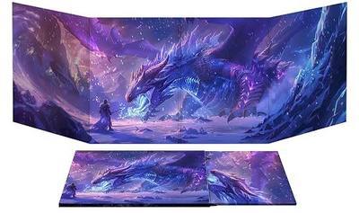 CZYY DM Screen 4-Panel Cardboard Game Master Screen with Erasable & Clear Pockets, Polar Enchantment Artwork Game Master Shield Tool for Dungeon Master and RPG Player