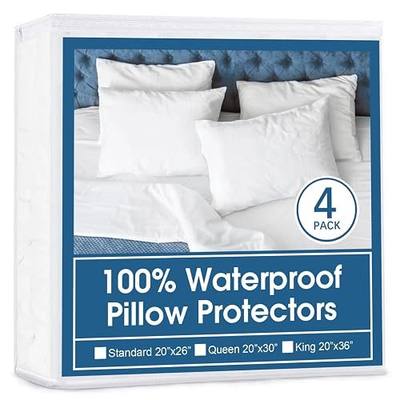 4 Pack Pillow Protectors with Zipper Standard Size, Waterproof, White | 4-Pack: 100% Waterproof, Noiseless Fabric, Breathable & Soft, Secure Zipper, Machine Washable, Fits Standard 20"x26" Pillows