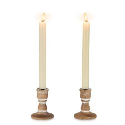 Wooden Candlestick Holders Rustic: Farmhouse Taper Candle Holder | for 0.87" Taper, Solid Wood, Distressed Finish, Small Fall Decor for Dinning Table, Mantel, Thanksgiving, Christmas, Set of 2