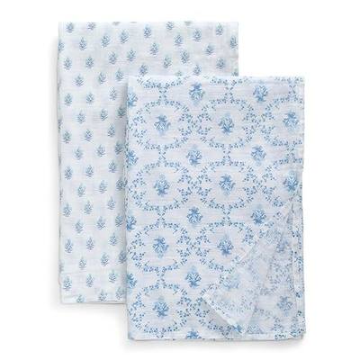 Delta Children 100% Cotton Muslin Baby Receiving Blankets for Girls and Boys – 47x47 Inches (Pack of 2), Blue Botanicals