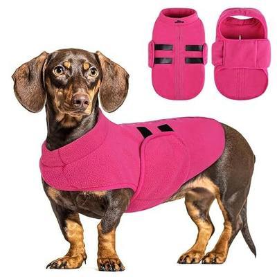 Queenmore Small Dog Sweater, Soft Fleece Vest Pullover Dog Jacket with Leash Hole, Warm Winter Dogs Clothes Cold Weather Doggy Dachshund Sweaters for Small Dogs Cats Boy or Girl (Pink, XS)