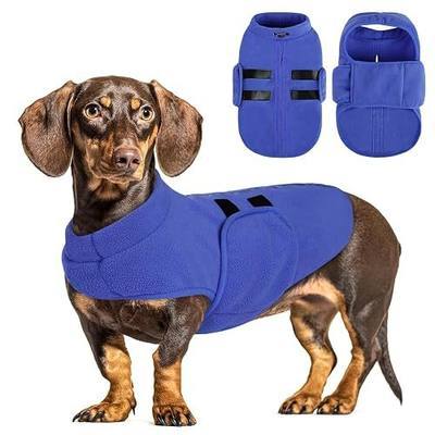 Queenmore Medium Dog Sweater, Soft Fleece Vest Pullover Dog Jacket with Leash Hole, Warm Winter Dog Clothes Cold Weather Doggy Dachshund Sweaters for Medium Dogs Cats Boy or Girl (Blue,M)