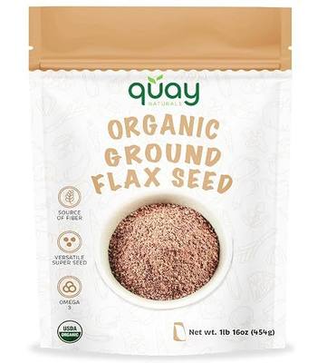 Quay Naturals Organic Ground Flaxseed,1 lb - Flaxseed Meal with Plant-Based Omegas, Fibers & Proteins for Smoothies, Salads, Baking & Yogurt - Non-GMO