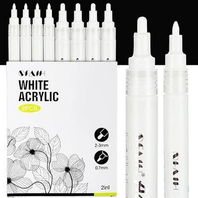 SFAIH Acrylic White Paint Pens - 8 Pack 2-3MM Medium Tip & 0.7MM Extra Fine Paint Marker for Rock Painting, Wood, Metal, Fabric, Plastic, Canvas, Glass, Ceramic, Diy Crafts, White Out Pen | Waterproof Permanent Marker,Rock Painting, Wood, Metal, Fabric, Plastic, Canvas, Glass, Ceramic, Diy Crafts, W