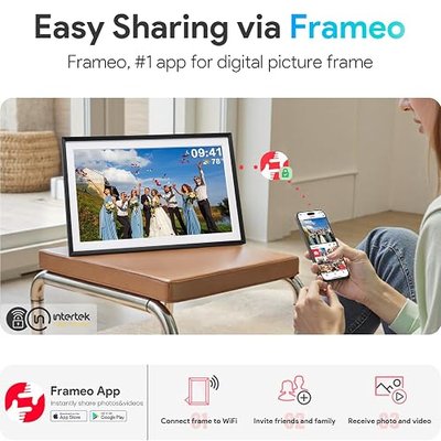 Skyrhyme 15.6'' Digital Picture Frame with 1920x1080 IPS Touch Screen, 32GB Frameo WiFi Digital Photo Frame, Share Photos/Videos and Send Best Wishes via Free App