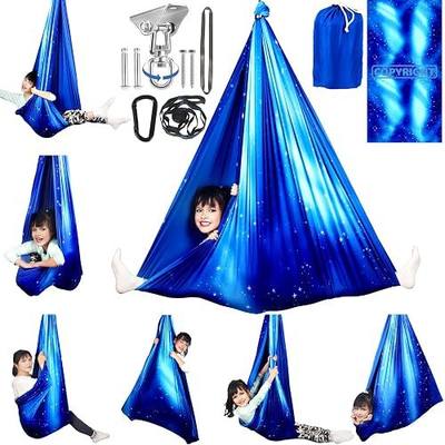 HiCamer Double Layer Sensory Swing for Kids & Adults Holds up to 300lbs Indoor and Outdoor Therapy Cuddle Swing with 360° Swivel Hanger Kit Adjustable with Aspergers Autism ADHD (Star Blue)