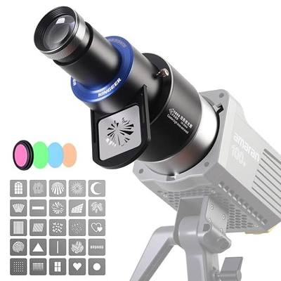 Bowens Mount Projector Attachment,Spotlight Optical Snoot Photography kit for COB Monolight Portraits/Product,Compatible with Aputure Amaran100X/D 200D/X,Godox SL60/SmallRig,4 Color Filters,25 Gobos